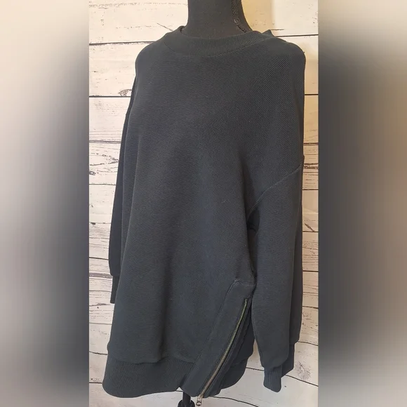 Varley Black Mae Longline Side Zip Ribbed Oversized Sweatshirt Sz. S - Picture 2 of 8